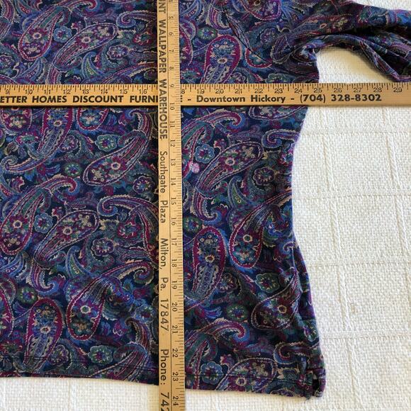 Lauren Ralph Lauren VTG 90s Paisley Knit Top 2X Cotton Crewneck Retro Boho - Picture 9 of 9